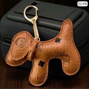 MCM Visetos Dog Key Ring Bag Charm in Cognac
